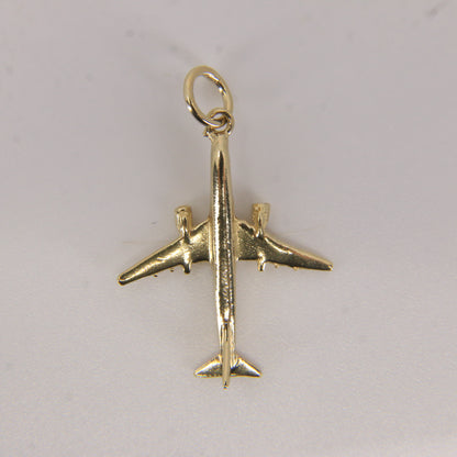 Vintage 9ct Yellow Gold Airplane Charm Pendant Travel Themed Gift Aviation