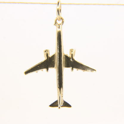 Vintage 9ct Yellow Gold Airplane Charm Pendant Travel Themed Gift Aviation