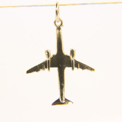 Vintage 9ct Yellow Gold Airplane Charm Pendant Travel Themed Gift Aviation
