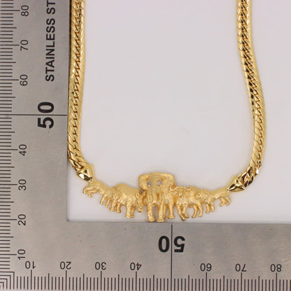 Vintage 9ct Hallmarked Yellow Gold Elephant African Wildlife 18 Inch Necklace Boxed