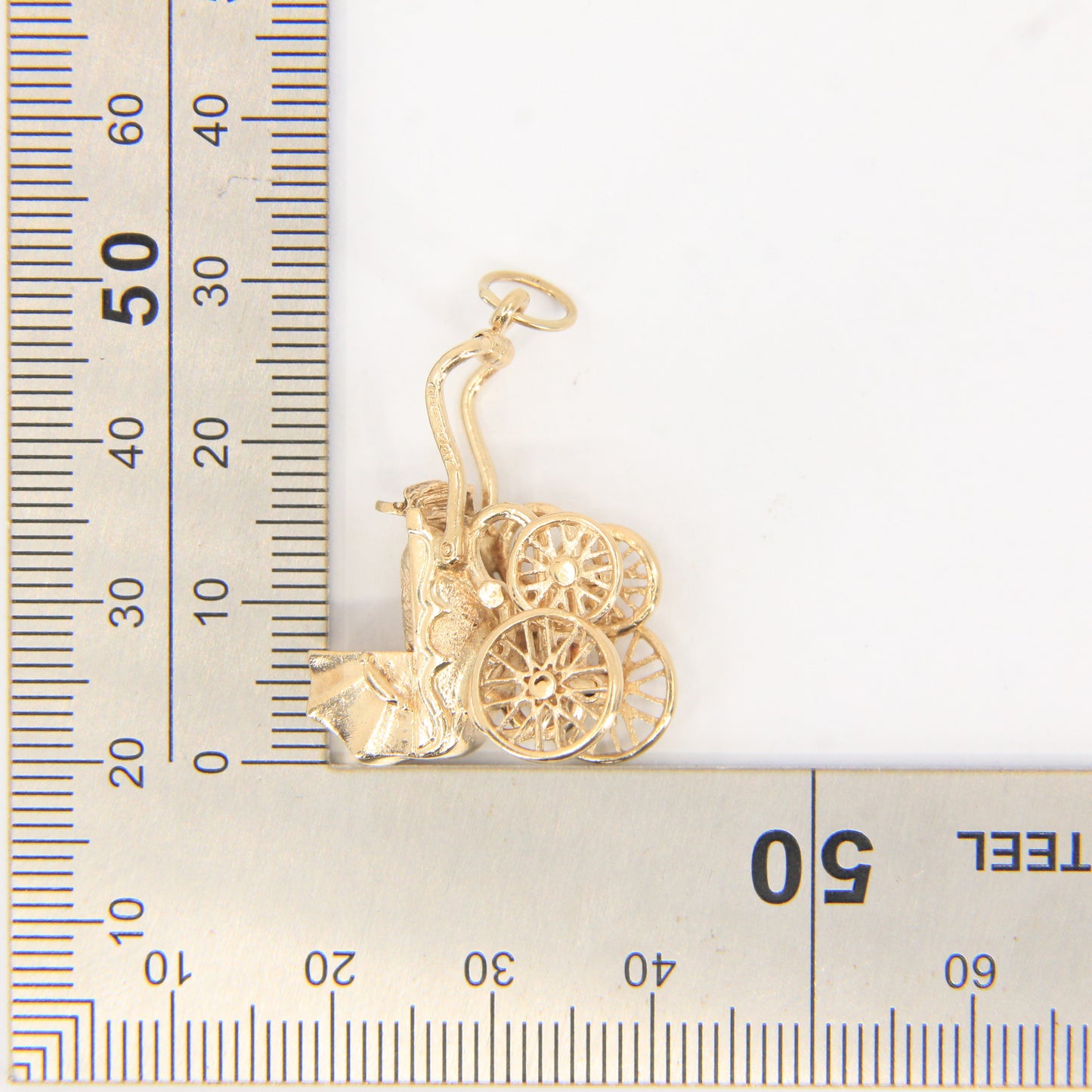 Vintage 9ct Hallmarked Gold Pram Pendant Charm Baby Carriage New Baby Gift