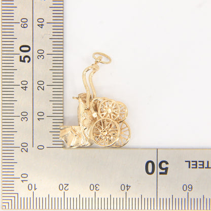Vintage 9ct Hallmarked Gold Pram Pendant Charm Baby Carriage New Baby Gift
