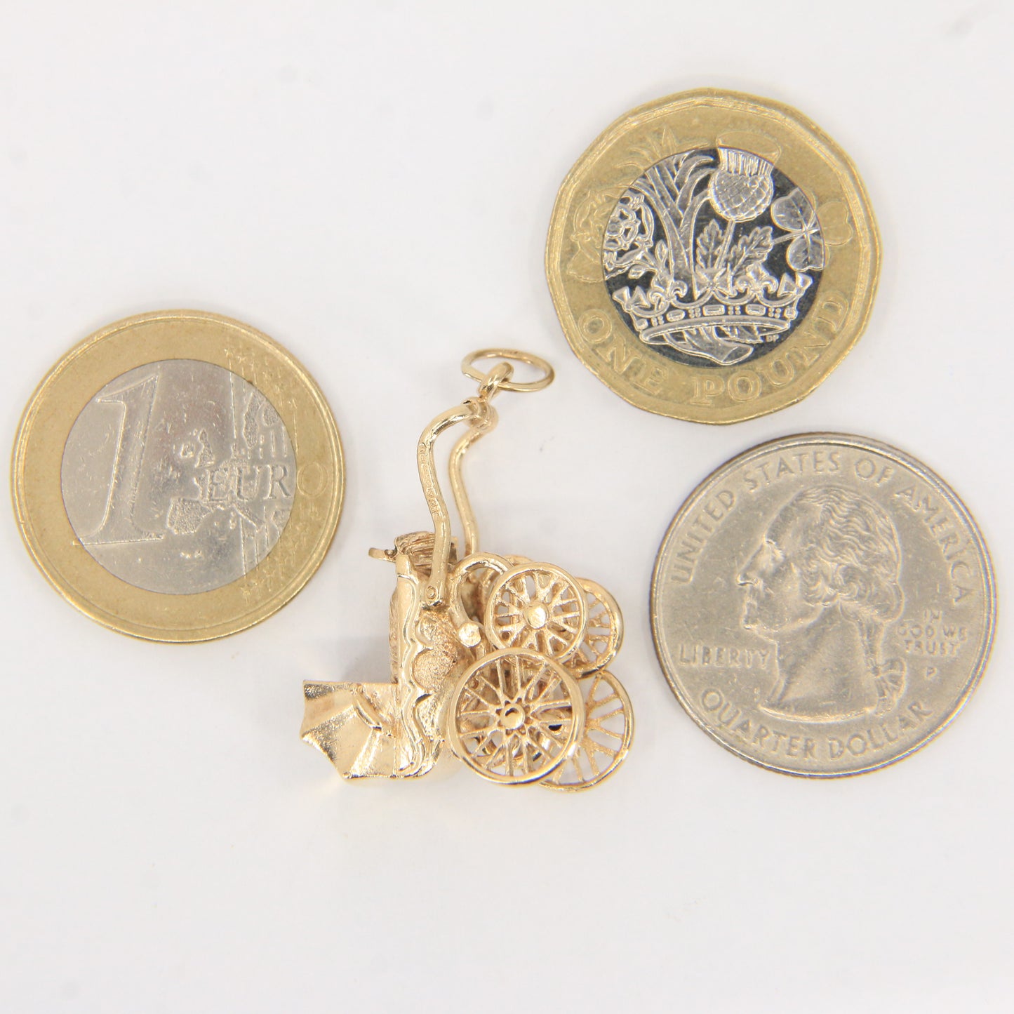 Vintage 9ct Hallmarked Gold Pram Pendant Charm Baby Carriage New Baby Gift