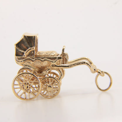 Vintage 9ct Hallmarked Gold Pram Pendant Charm Baby Carriage New Baby Gift