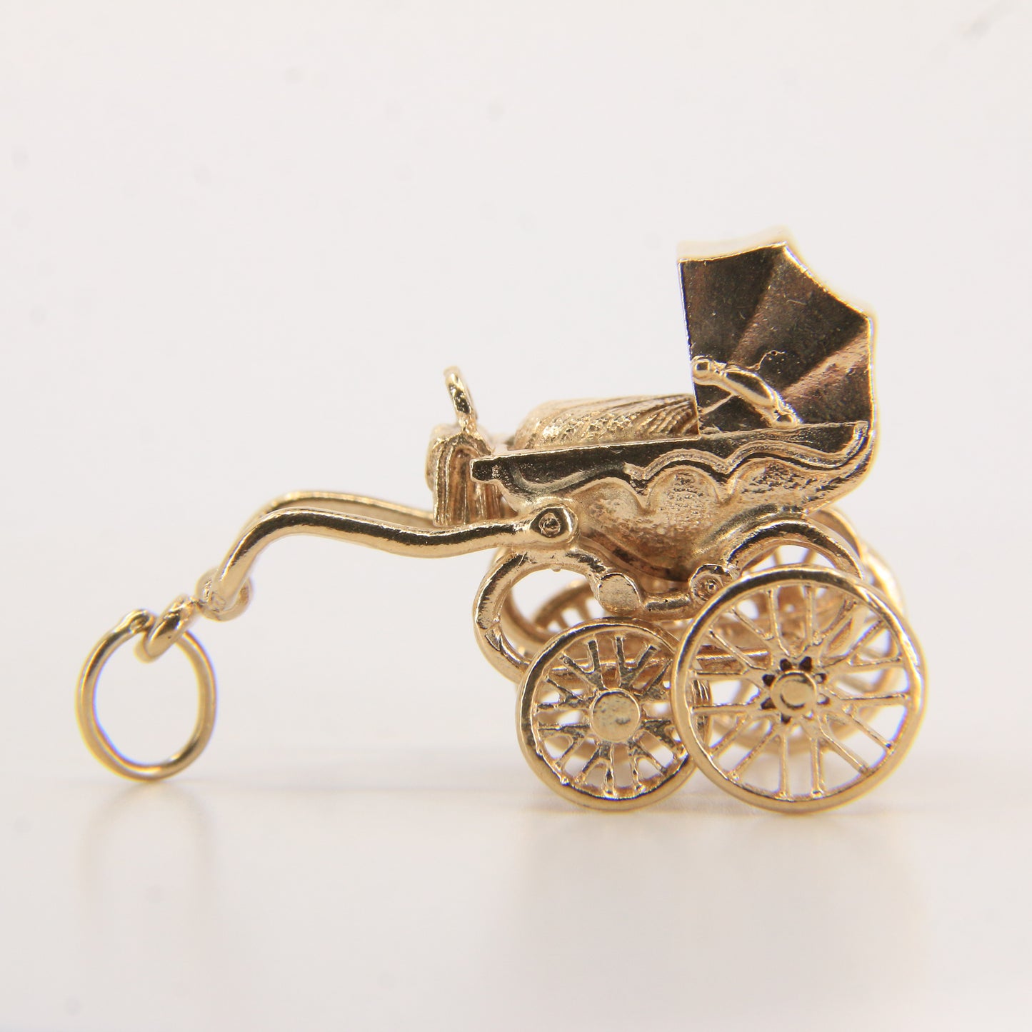 Vintage 9ct Hallmarked Gold Pram Pendant Charm Baby Carriage New Baby Gift