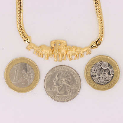 Vintage 9ct Hallmarked Yellow Gold Elephant African Wildlife 18 Inch Necklace Boxed