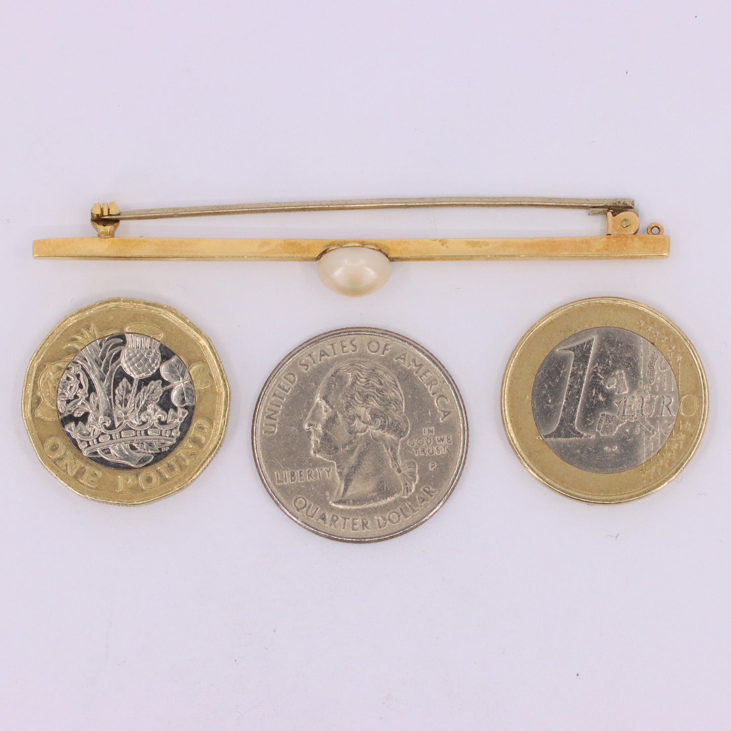 Vintage 15ct Yellow Gold Scottish Freshwater River Pearl Bar Brooch Boxed Gift