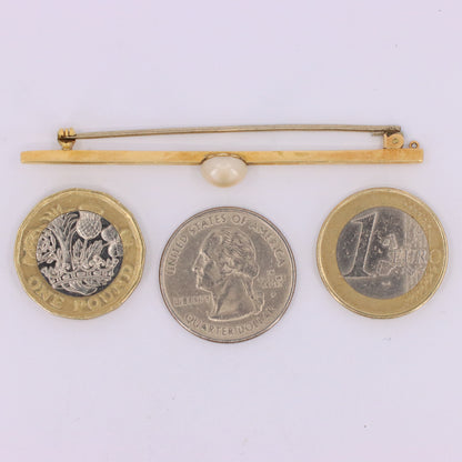 Vintage 15ct Yellow Gold Scottish Freshwater River Pearl Bar Brooch Boxed Gift