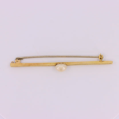 Vintage 15ct Yellow Gold Scottish Freshwater River Pearl Bar Brooch Boxed Gift