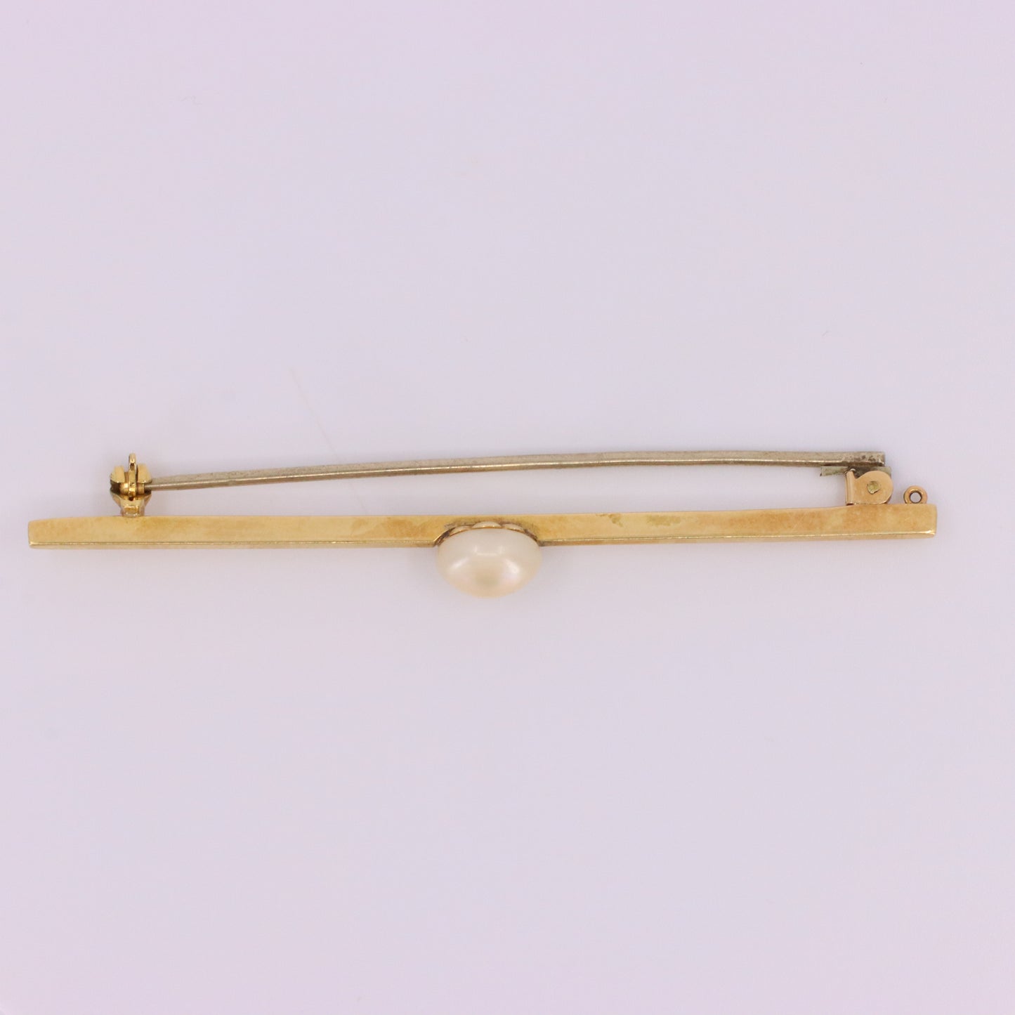 Vintage 15ct Yellow Gold Scottish Freshwater River Pearl Bar Brooch Boxed Gift
