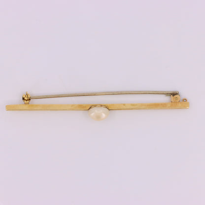 Vintage 15ct Yellow Gold Scottish Freshwater River Pearl Bar Brooch Boxed Gift