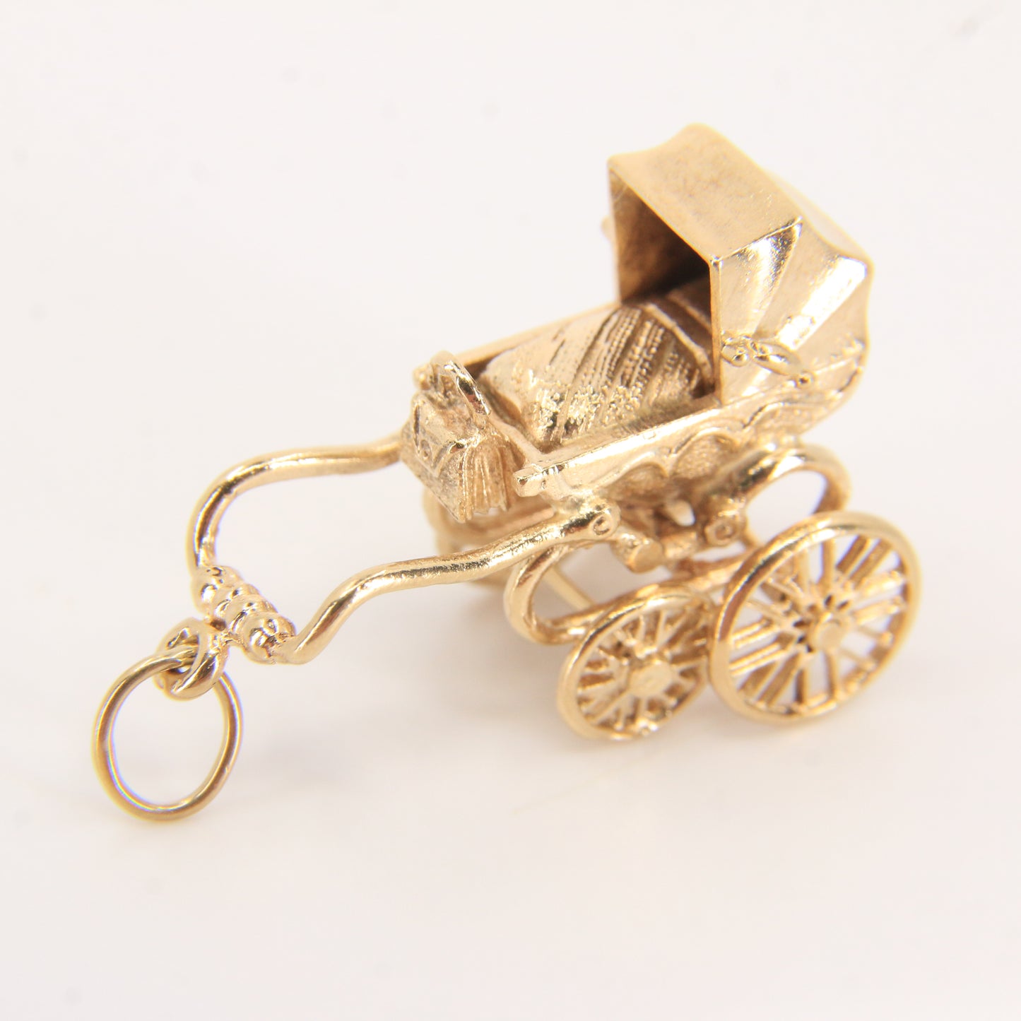 Vintage 9ct Hallmarked Gold Pram Pendant Charm Baby Carriage New Baby Gift