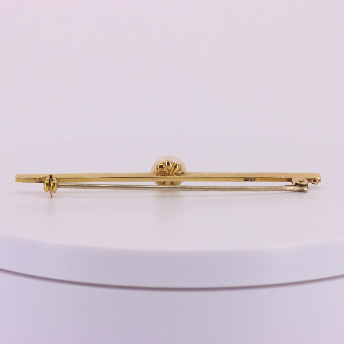 Vintage 15ct Yellow Gold Scottish Freshwater River Pearl Bar Brooch Boxed Gift