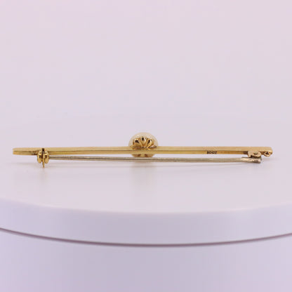 Vintage 15ct Yellow Gold Scottish Freshwater River Pearl Bar Brooch Boxed Gift