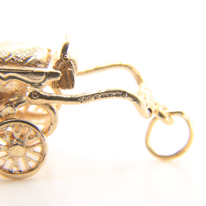 Vintage 9ct Hallmarked Gold Pram Pendant Charm Baby Carriage New Baby Gift