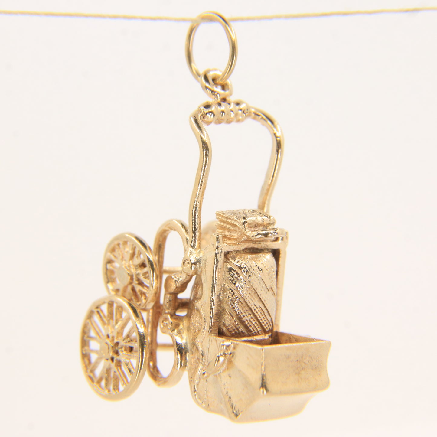 Vintage 9ct Hallmarked Gold Pram Pendant Charm Baby Carriage New Baby Gift