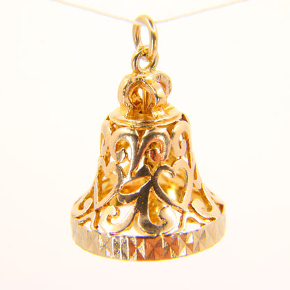 Vintage 9ct Wedding Bell Moving Charm Pendant 9 Carat Gold Love Bell Hallmarked