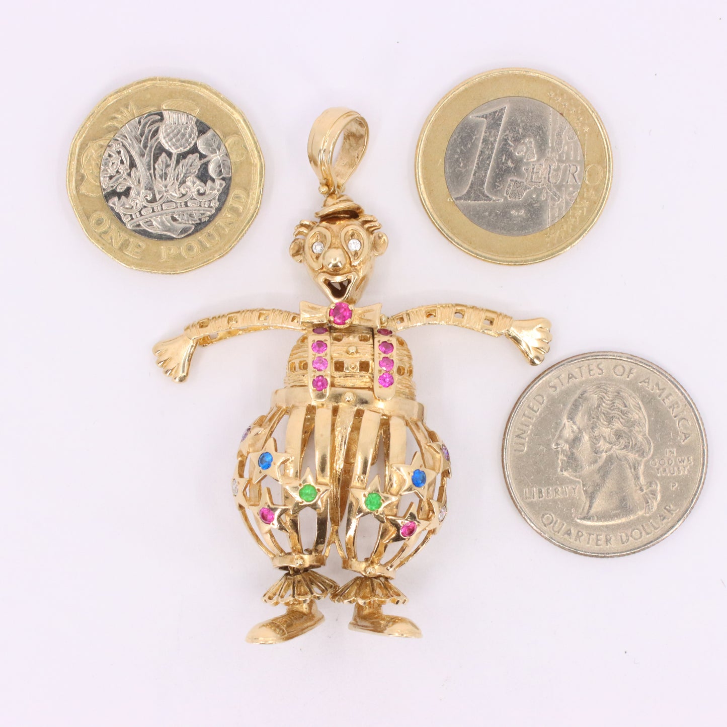 Vintage 9ct Hallmarked Yellow Gold Articulated Clown Pendant Circus Charm Gift