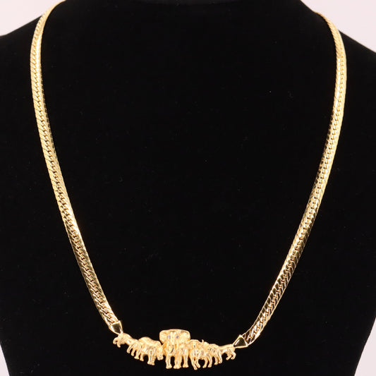 Vintage 9ct Hallmarked Yellow Gold Elephant African Wildlife 18 Inch Necklace Boxed