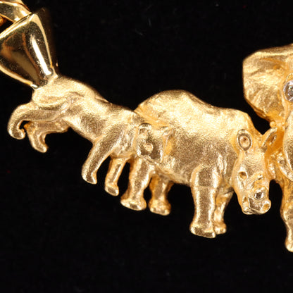 Vintage 9ct Hallmarked Yellow Gold Elephant African Wildlife 18 Inch Necklace Boxed