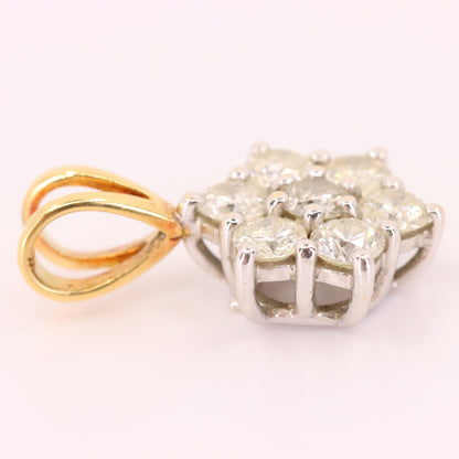 Vintage 18ct Hallmarked Gold 1ct Diamond 7 Stone Flower Cluster Pendant Gift