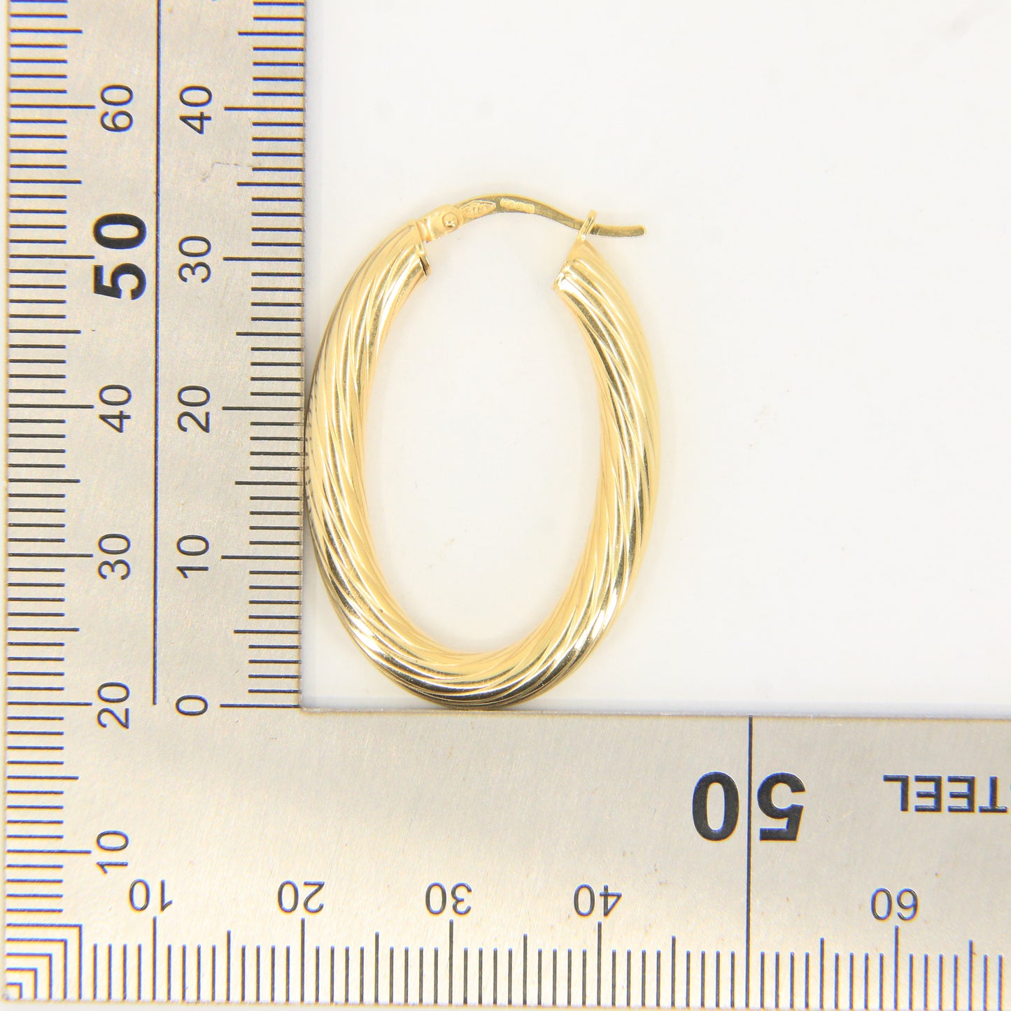 Vintage 9ct Hallmarked Gold Hoop Earrings Textured Oval Hoops Boxed Gift