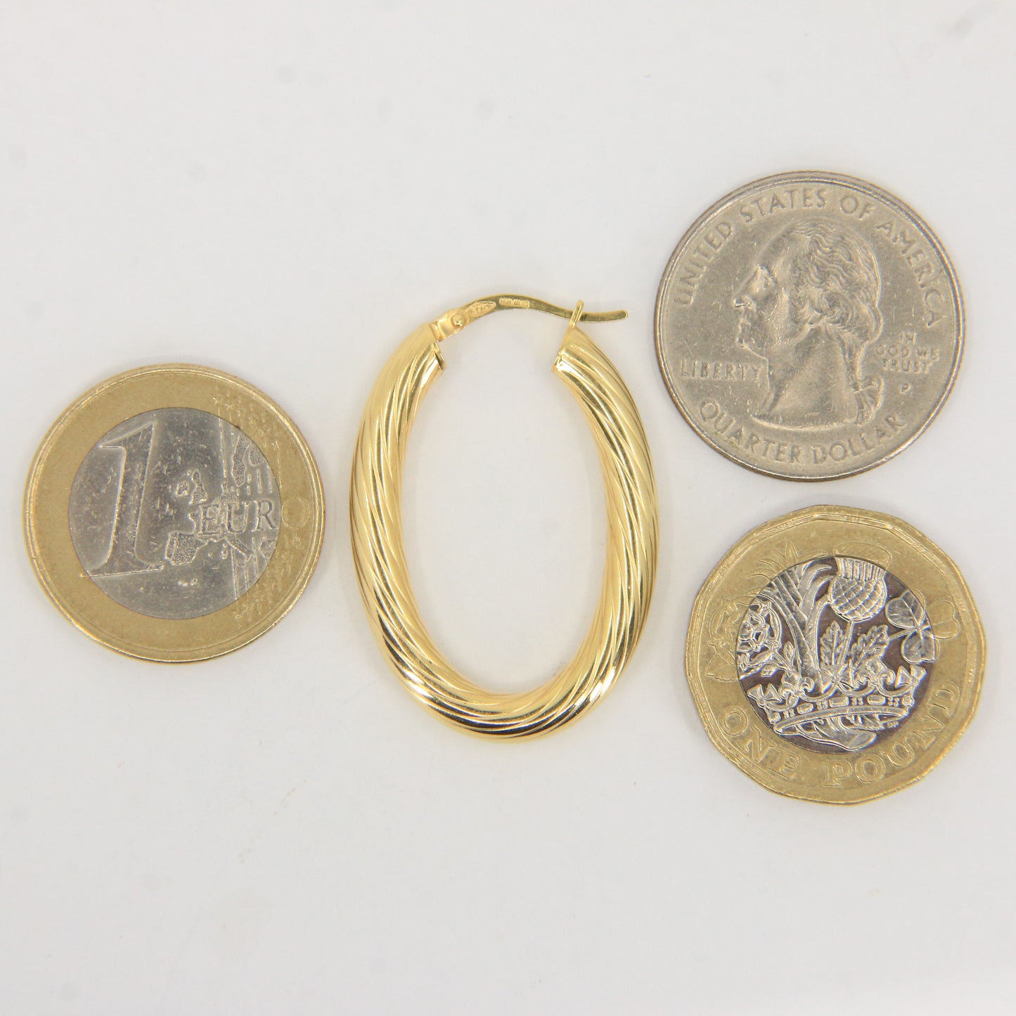 Vintage 9ct Hallmarked Gold Hoop Earrings Textured Oval Hoops Boxed Gift