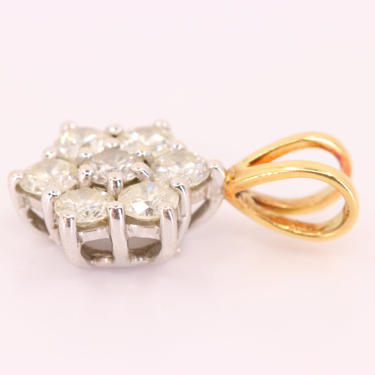 Vintage 18ct Hallmarked Gold 1ct Diamond 7 Stone Flower Cluster Pendant Gift