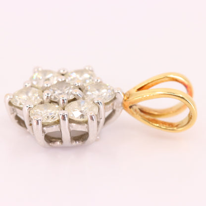 Vintage 18ct Hallmarked Gold 1ct Diamond 7 Stone Flower Cluster Pendant Gift