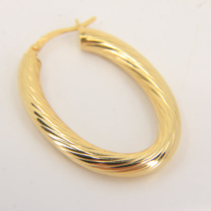 Vintage 9ct Hallmarked Gold Hoop Earrings Textured Oval Hoops Boxed Gift