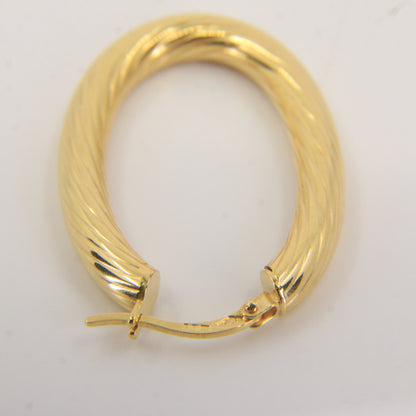 Vintage 9ct Hallmarked Gold Hoop Earrings Textured Oval Hoops Boxed Gift