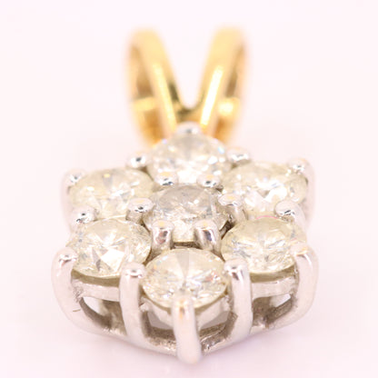 Vintage 18ct Hallmarked Gold 1ct Diamond 7 Stone Flower Cluster Pendant Gift
