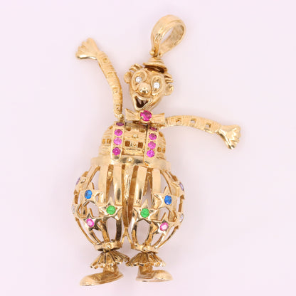 Vintage 9ct Hallmarked Yellow Gold Articulated Clown Pendant Circus Charm Gift