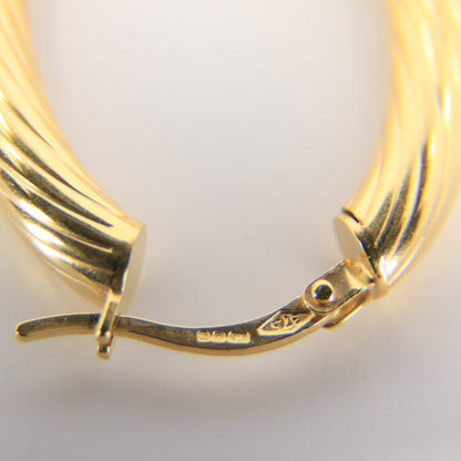 Vintage 9ct Hallmarked Gold Hoop Earrings Textured Oval Hoops Boxed Gift