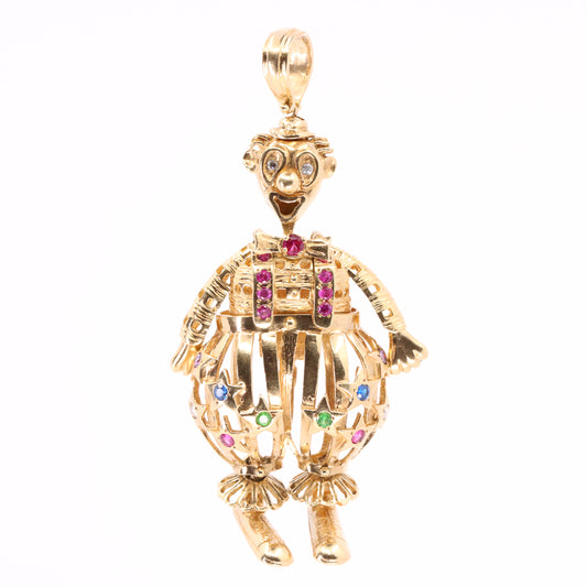 Vintage 9ct Hallmarked Yellow Gold Articulated Clown Pendant Circus Charm Gift