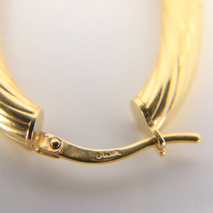 Vintage 9ct Hallmarked Gold Hoop Earrings Textured Oval Hoops Boxed Gift