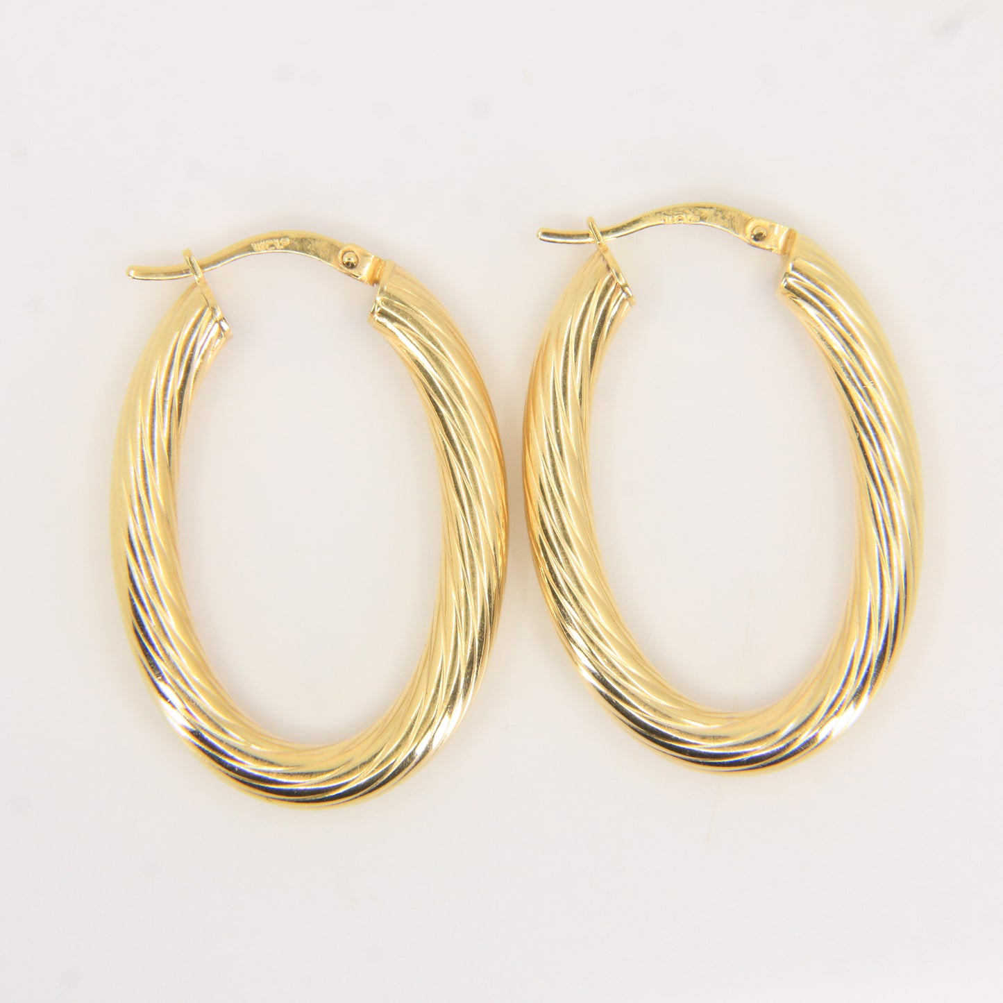 Vintage 9ct Hallmarked Gold Hoop Earrings Textured Oval Hoops Boxed Gift