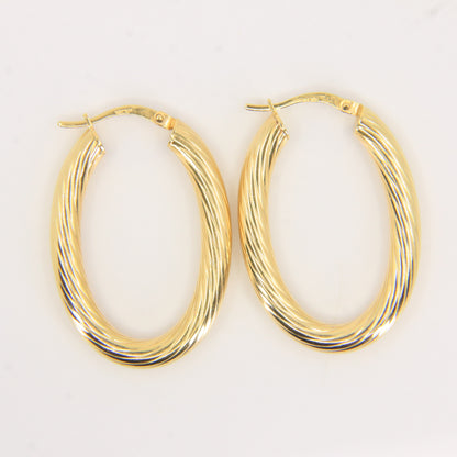 Vintage 9ct Hallmarked Gold Hoop Earrings Textured Oval Hoops Boxed Gift