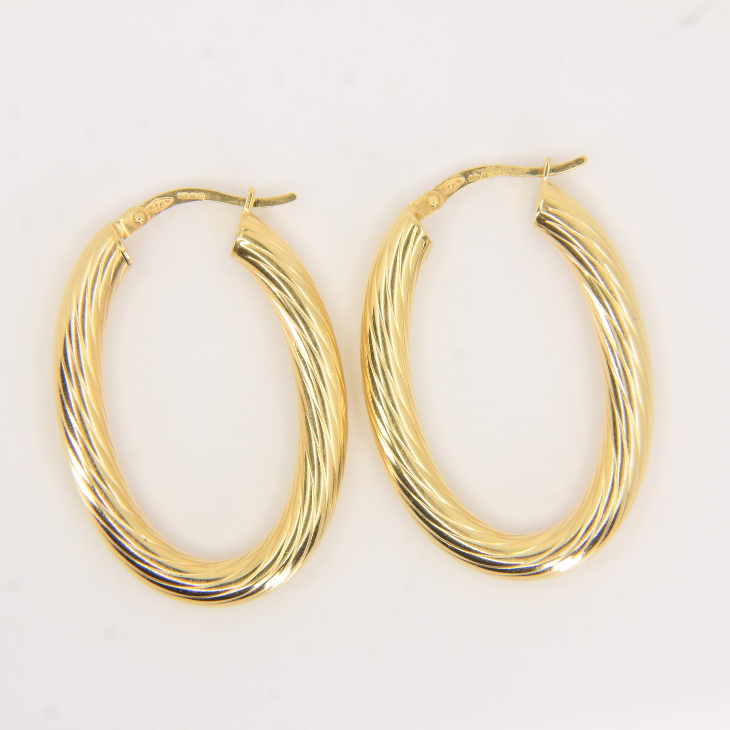 Vintage 9ct Hallmarked Gold Hoop Earrings Textured Oval Hoops Boxed Gift