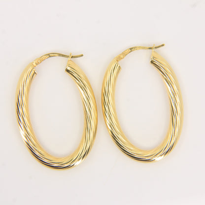 Vintage 9ct Hallmarked Gold Hoop Earrings Textured Oval Hoops Boxed Gift