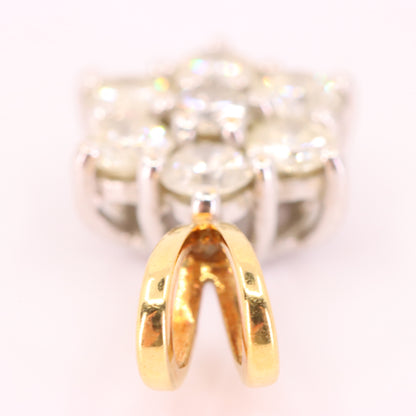 Vintage 18ct Hallmarked Gold 1ct Diamond 7 Stone Flower Cluster Pendant Gift