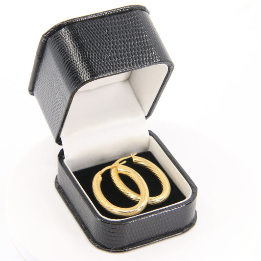 Vintage 9ct Hallmarked Gold Hoop Earrings Textured Oval Hoops Boxed Gift