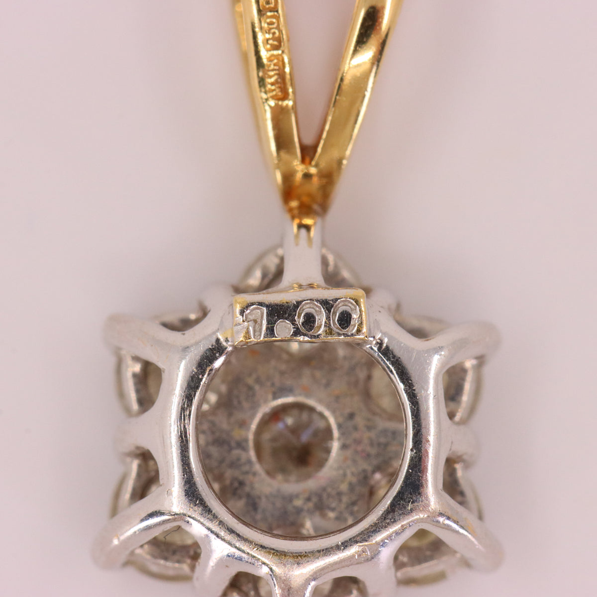 Vintage 18ct Hallmarked Gold 1ct Diamond 7 Stone Flower Cluster Pendant Gift