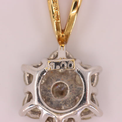 Vintage 18ct Hallmarked Gold 1ct Diamond 7 Stone Flower Cluster Pendant Gift