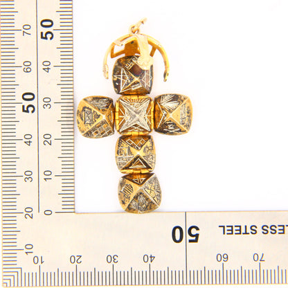 Antique Silver & 9ct Gold Cross Masonic Ball Charm Pendant Medium Size