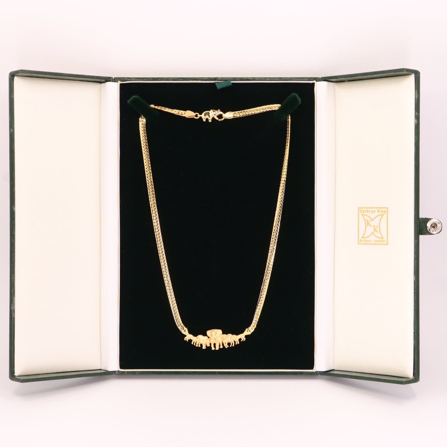Vintage 9ct Hallmarked Yellow Gold Elephant African Wildlife 18 Inch Necklace Boxed