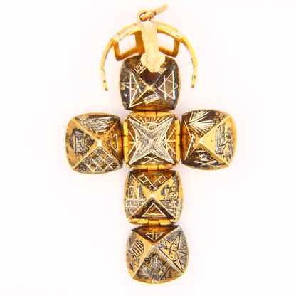 Antique Silver & 9ct Gold Cross Masonic Ball Charm Pendant Medium Size