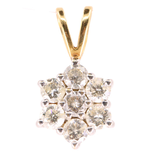Vintage 18ct Hallmarked Gold 1ct Diamond 7 Stone Flower Cluster Pendant Gift