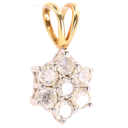 Vintage 18ct Hallmarked Gold 1ct Diamond 7 Stone Flower Cluster Pendant Gift
