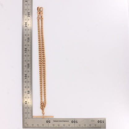 Antique Solid 9ct Rose Gold Double Albert Watch Chain T Bar Guard Chain